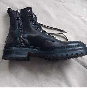 John Varvatos SZ 9.5 Union Combat Boots | Zip & Lace, Black Leather